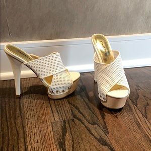 Bebe white cross front heel